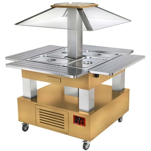 Diamond | Eiland bain-marie warm buffet, gemotoriseerd koepel 4x GN 1/1-150 (licht hout) | CBM/4D-D1_KM