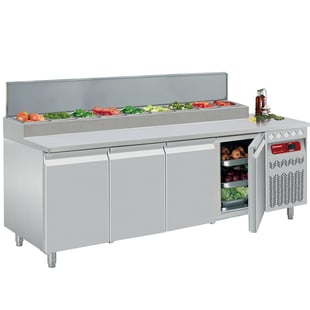 Diamond | Koeltafel geventileerd, 4 deuren GN 1/1, 550 Lit.& gekoelde structuur 10x GN1/6 | DTS-10/P9