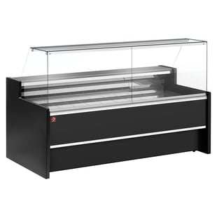 Diamond | Geventileerde gekoelde vitrinetoonbank- met recht frontglas 90° met reserve - ZWART | FC20/B5-VR2