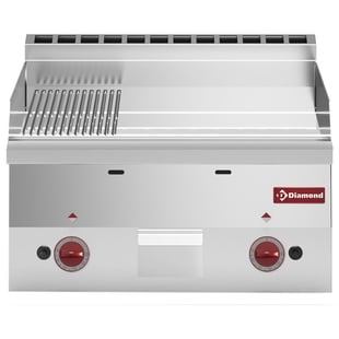Diamond | Bakplaat gas, 2/3 glad en 1/3 gegroefd "chroom" -Top- | G60/PMCD6T-N