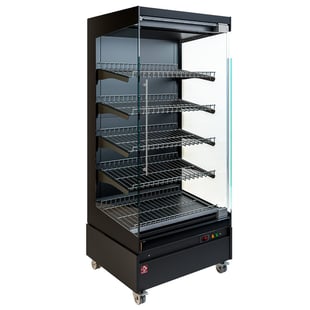 Diamond | Warmte vitrine, zelfbediening, met glazen deur, op wielen - FULL BLACK | HAS08-G5