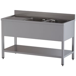 Diamond | Spoeltafel 2 kuipen en 1 afdruipblad links, met onderlegplank | L1421/6D-SS3