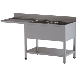 Diamond | Spoeltafel met 2 kuipen  en 1 afdruipblad links, met onderlegplank en ruimte voor vaatwasser | L1621/VD-SS2