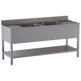 Diamond | Spoeltafel 2 kuipen, 2 afdruipbladen, met onderlegplank | L2021/D-SX7