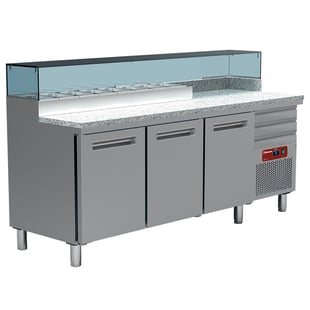 Diamond | Pizzeria koeltafel, 3 deuren EN 600x400, 3 neutrale laden EN 600x400, gekoelde structuur 8x GN 1/4 | MR-MAXIPIZZA/R2