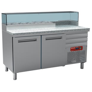 Diamond | Pizzeria koeltafel, 2 deuren EN 600x400, 3 neutrale laden EN 600x400, gekoelde structuur 6x GN ¼ | MR-PIZZA/R2