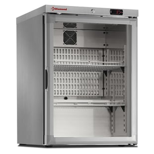 Diamond | Geventileerde koelkast, glazen deur, 150 liter. R.V.S. | PFV202-R6X/G