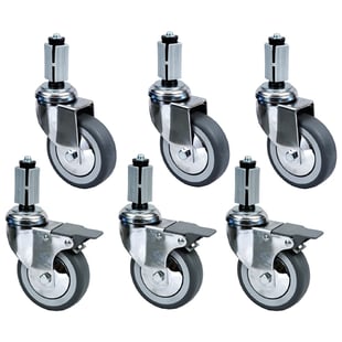 Diamond | Set van 6 verchroomde wielen Ø 100 (3 met rem) voor tafels | RS10S6-SA1