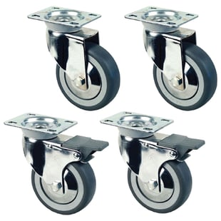 Diamond | Set van 4 verchroomde wielen Ø 100 voor Tafels op kast (2 met rem) | RS10V4-SA2