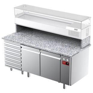 Diamond | Geventileerde koeltafel voor pizza met 2 deuren en 7 lades met werkblad in graniet (zonder groep) | TPC-185/M5