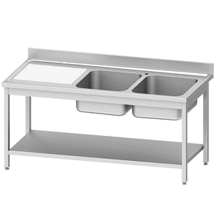 Diverso by Diamond | RVS spoeltafel ECO met 2 kuipen en links druipvlak, met onderblad | WR-C2E1-6GS