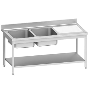 Diverso by Diamond | RVS spoeltafel ECO met 2 kuipen en rechts druipvlak, met onderblad | WR-E1C2-6DS