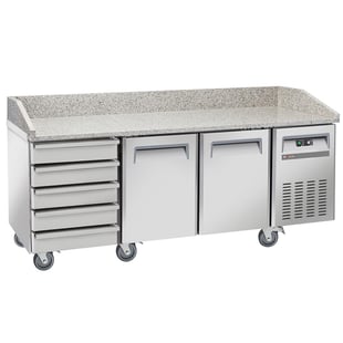 Diverso by Diamond | Koeltafel voor pizzeria, 2 deuren EN 600x400, 5 neutrale laden EN 600x400, op wielen, 2 met remmen | WR-PZ20-52