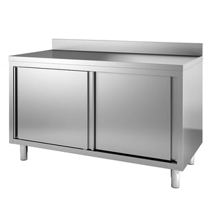 Gastro Inox | Werkbank van roestvrijstaal met schuifdeuren en achteropstand, 1000(l)x600(d)x880(h)mm - GI-302.101
