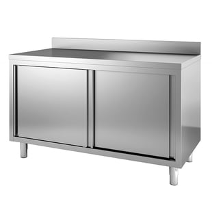 Gastro Inox | Werkbank van roestvrijstaal met schuifdeuren en achteropstand, 1300(l)x700(d)x880(h)mm - GI-302.121