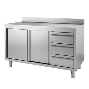 Gastro Inox | Werkbank van roestvrijstaal met klapdeuren, 3 laden en achteropstand, 1000(l)x600(d)x880(h)mm - GI-302.321