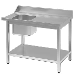 Gastro Inox | Aanvoertafel van roestvrijstaal AISI 304 met spoelbak en aansluiting L, 1600(l)x700(d)x900(h)mm - GI-305.073