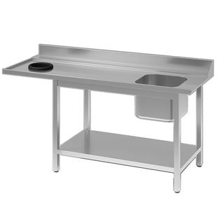 Gastro Inox | Aanvoertafel van rvs AISI 304 met spoelbak en aansluiting R en afvalgat L, 1600(l)x700(d)x900(h)mm - GI-305.088