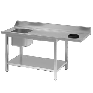 Gastro Inox | Aanvoertafel van rvs AISI 304 met spoelbak en aansluiting L en afvalgat R, 1200(l)x700(d)x900(h)mm - GI-305.091