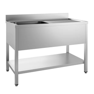 Gastro Inox | Spoelwerktafel met spoelbak L en onderblad van roestvrijstaal AISI 304, 1200(l)x600(d)x880(h)mm - GI-305.401