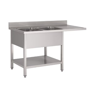 Gastro Inox | Spoeltafel met 2 spoelbakken L, onderblad en ruimte voor vaatwasser van rvs AISI 304, 1600(L)mm - GI-305.512