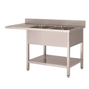 Gastro Inox | Spoeltafel met 2 spoelbakken R, onderblad en ruimte voor vaatwasser, van rvs AISI 304 1600(L)mm - GI-305.514