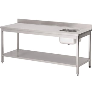 Gastro M | RVS werktafel met spoelbak rechts en achteropstand 85x200x70cm