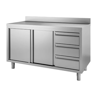 Gastro M | Werktafel Met 3 Laden Rechts, Schuifdeuren En Achteropstand 85/90x140x60cm