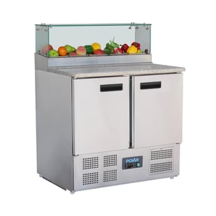 Polar | G-serie 2-deurs pizza koelwerkbank met opzetkoelvitrine 256Ltr