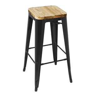 Bolero | stalen barkruk met houten zitting - zwart (4 stuks)
