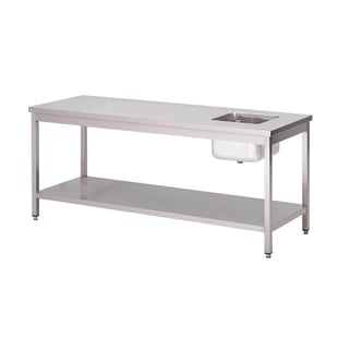 Gastro M | RVS werktafel met spoelbak rechts en onderblad 85x140x70cm