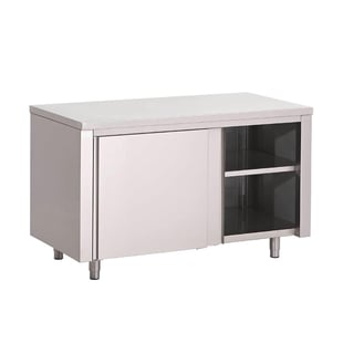 Gastro M | RVS werktafel met schuifdeuren 88x100x70cm