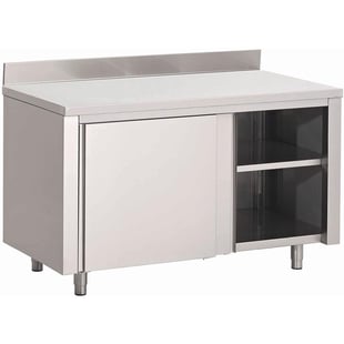 Gastro M | RVS werktafel met schuifdeuren en achteropstand 88x150x70cm