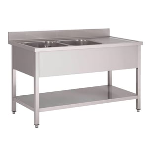 Gastro M | RVS spoeltafel 2 spoelbakken links 160x70x85cm