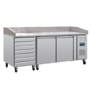 Polar | U-Serie Dubbele Deur Pizzacounter met Granieten Blad en Deegladen 290Ltr