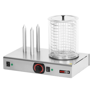 REDFOX HD 03 NK | Hotdogmachine verwarmer 3 spiezen met mandje en glazen cilinder