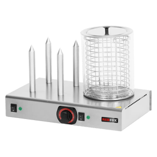 REDFOX HD 04 NK | Hotdogmachine verwarmer 4 spiezen met mandje en glazen cilinder