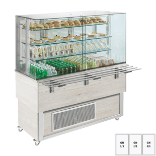 REDFOX ES PLATINUM+ 3H DS | Gekoelde displayunit GN 3-1/1 onderkap, zijwaarts te openen, Hemlock