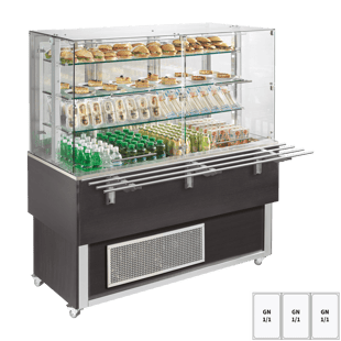 REDFOX ES PLATINUM+ 3W DF | Gekoelde displayunit GN 3-1/1 onderkap, omhoog te openen, Wenge