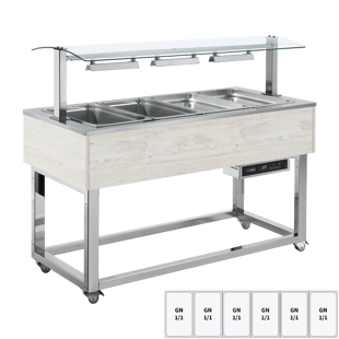 REDFOX ES RED+ 6H | Verwarmd presentatie-eiland, bain marie-kuip GN 6-1/1 Hemlock