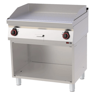 REDFOX FTRC 70/80 E | Fry-top bakplaat 80x51 elektrisch verchroomd gegroefd op open kast 400 V