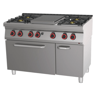 REDFOX STPT 70/120 21 GE | Kookfornuis met vaste kookplaat (gas) en statische elektrische oven GN 2/1 - 5x brander