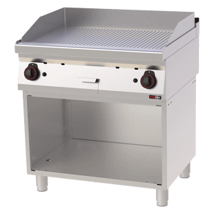 REDFOX FTR 70/80 G | Fry-top bakplaat 80x51 gas gegroefd op open kast