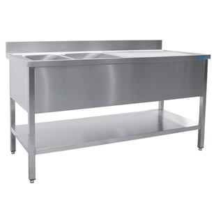 SARO | spoeltafel met twee wasbakken, links - 600 mm diepte, 1600 mm