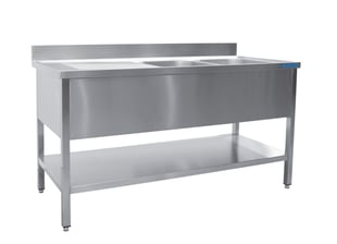 SARO | Spoeltafel met twee wasbakken, rechts - 700 mm diepte, 1400 mm