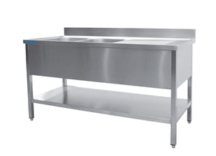SARO | Spoeltafel met twee wasbakken, links - 700 mm diepte, 2000 mm