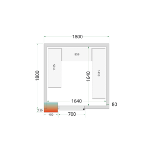 Tefcold | Koelcelpanelen 80 mm - zonder vloer CR 180x180x212 NF - TC-44073