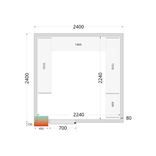 Tefcold | Koelcelpanelen 80 mm - zonder vloer CR 240x240x212 NF - TC-44088
