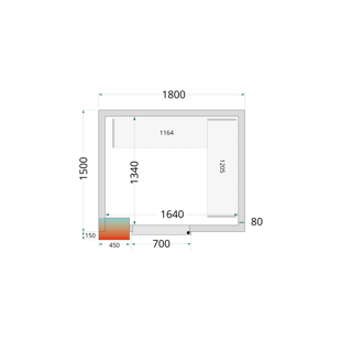 Tefcold | Koelcelpanelen 80 mm - zonder vloer CR 180x150x212 NF - TC-44361