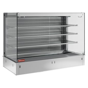 Diamond | Muurmodel met kuip en "vierkante" open uitstalvitrine 3 niveau's (met gordijn), gekoeld, geventileerd, 3x GN 1/1 (zonder waterdicht eenheid) | DPA/CCVA312-S